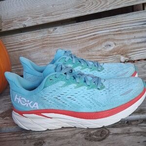 Hoka Clifton 7 Women's Teal and Coral Athletic Shoes
